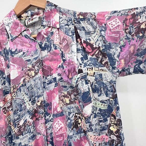 Hawaiian Las Vegas Playing Cards Novelty Button Down Shirt Womens Small Vintage - Picture 5 of 10